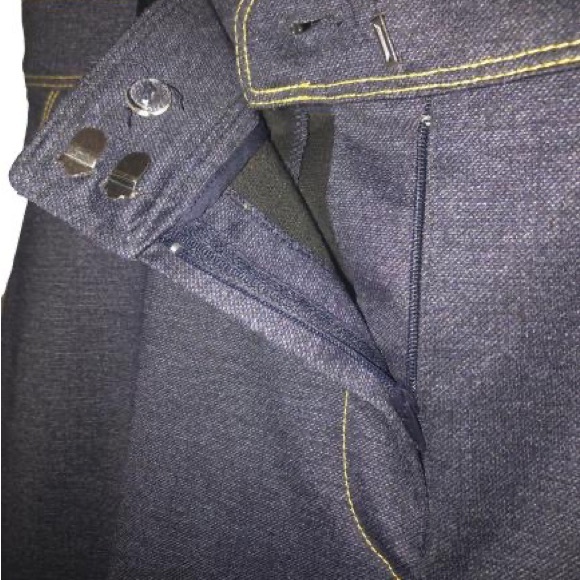 Tahari Navy Denim Flexible Waist Zipper Pointe Knit Pants - Picture 5 of 15